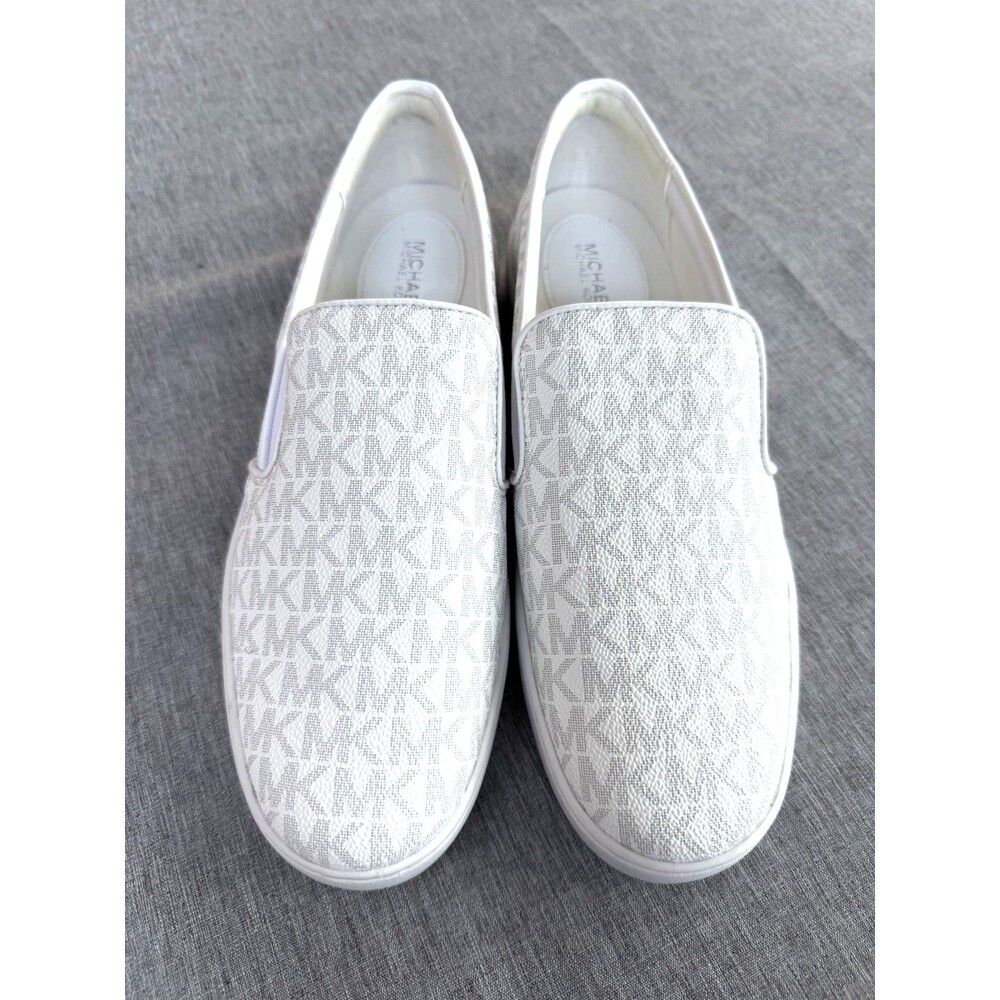 Michael Kors Keaton Slip On Sneakers Womens 9.5 M White Logo Low Top EUC!
